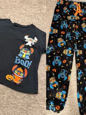 Kids Black Halloween 'Boo!' Pajama Set with Blue & Orange Character Print- XS/S
